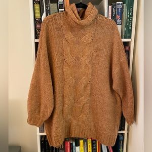 Oversized open knit Aerie turtleneck, balloon sleeves, pale orange, size large